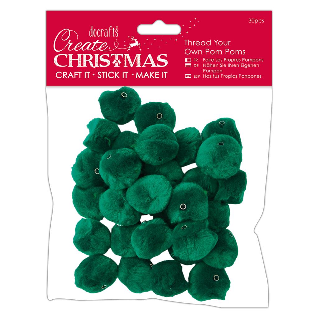 Create Christmas Thread Your Own Pom Poms - Green (30pk)