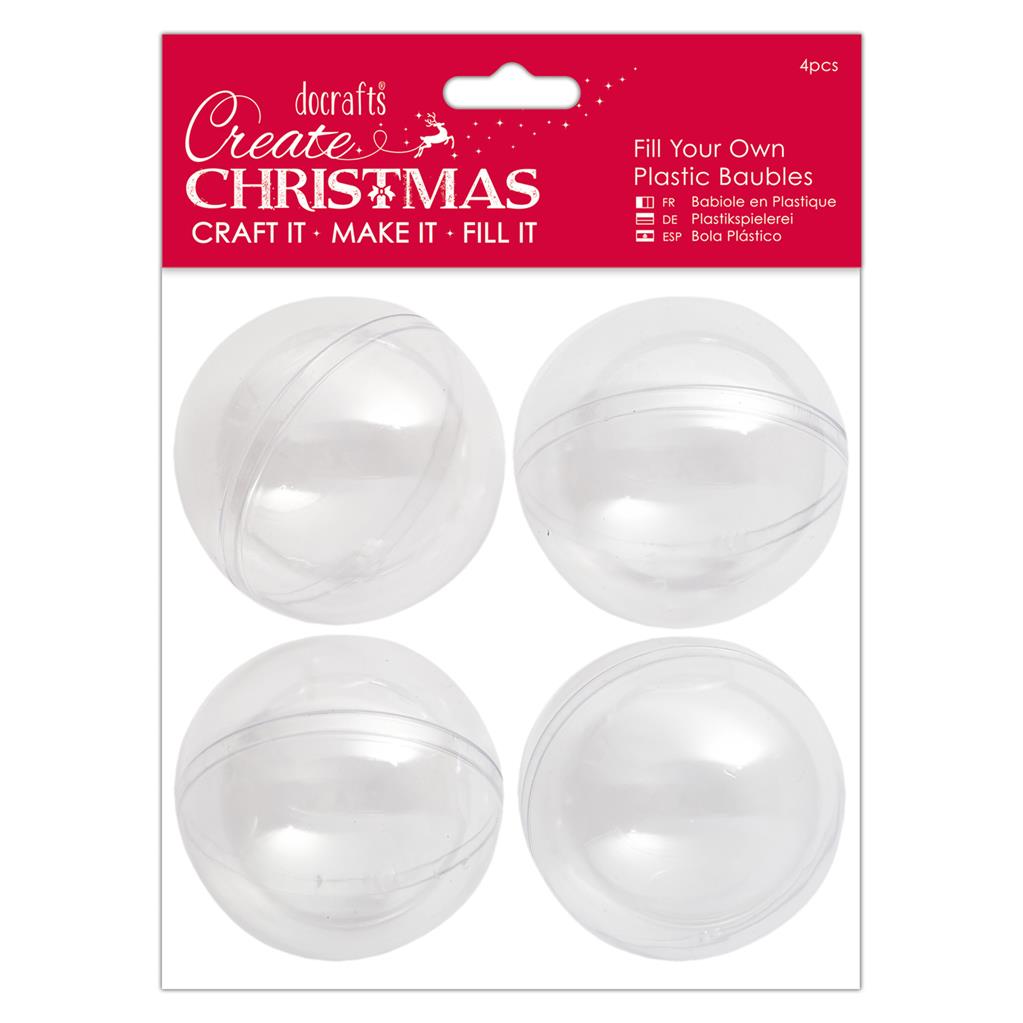 Create Christmas Fillable Clear Plastic Baubles 7cm (4pk)