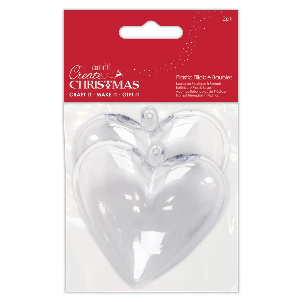 Create Christmas Plastic Fillable Baubles - Hearts (2pk)