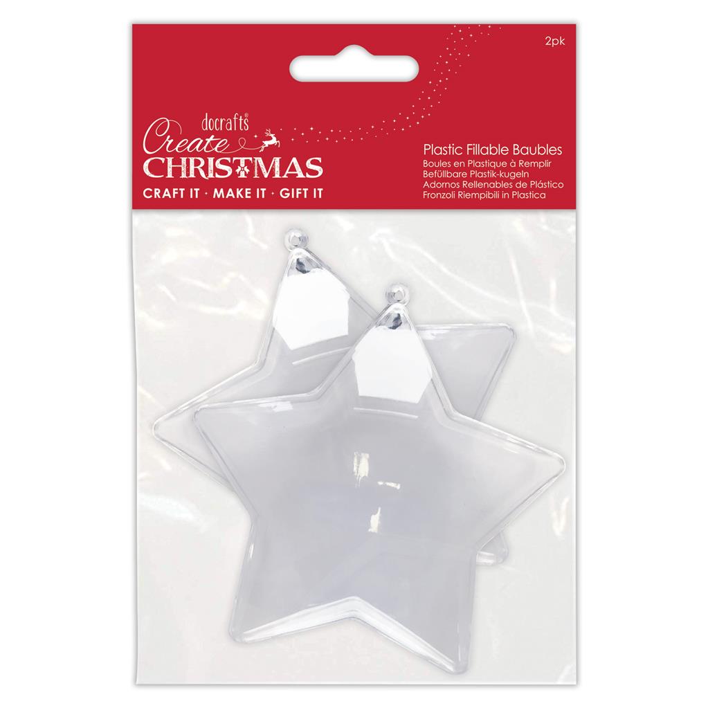 Create Christmas Plastic Fillable Baubles - Stars (2pk)