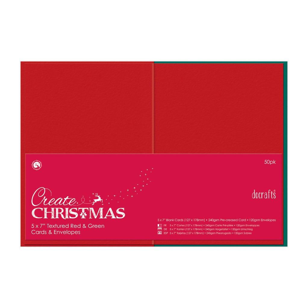 Create Christmas Cards & Envelopes 5" x 7" Red/Green (50pk)