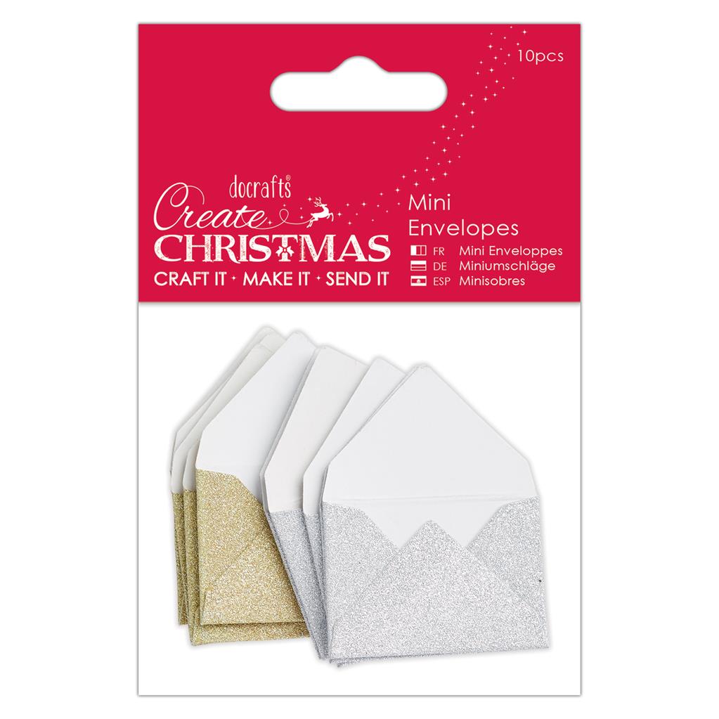 Create Christmas Mini Glitter Envelopes Gold/Silver (10pk)