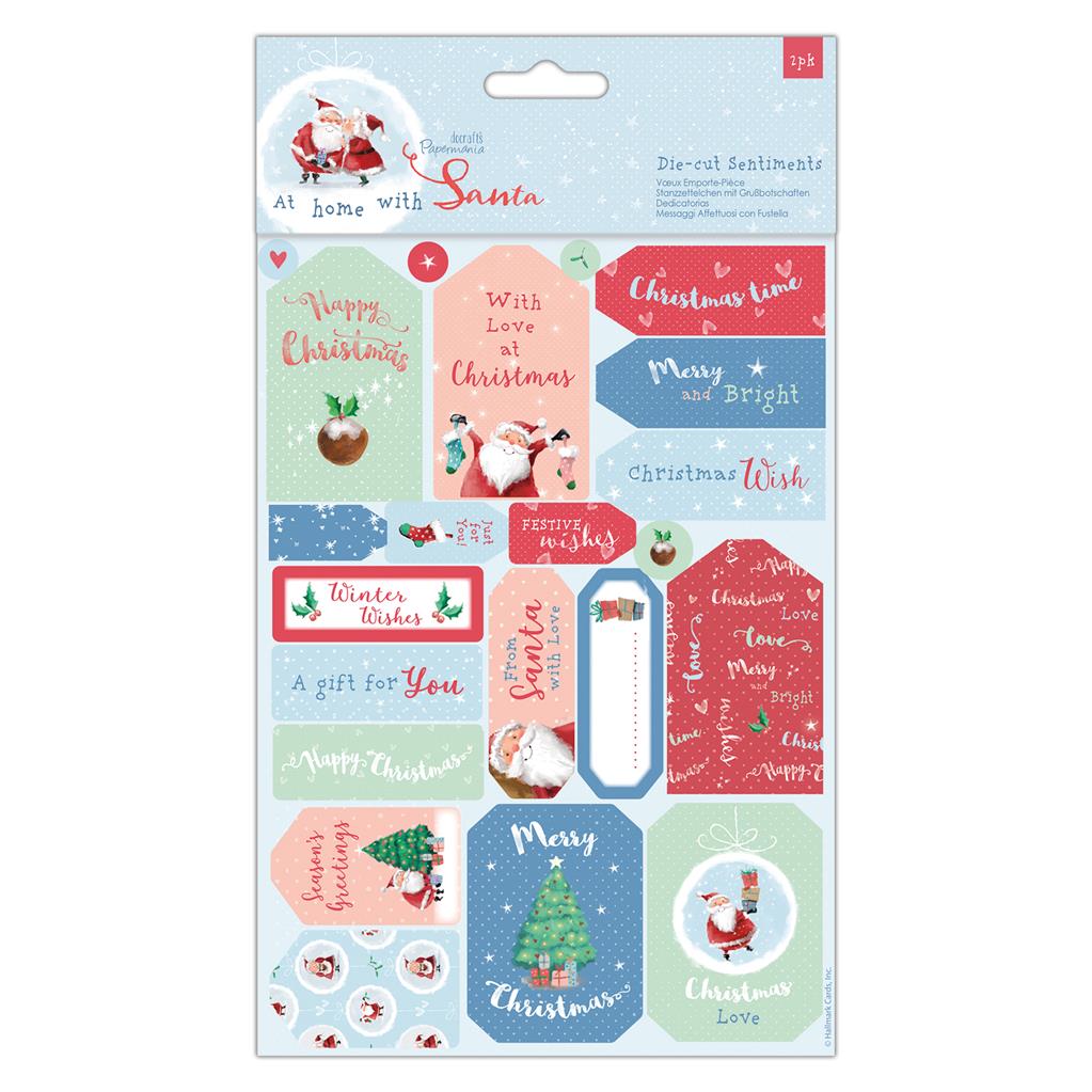 Papermania Die-cut Sentiments & Toppers - At Home with Santa (32pk)