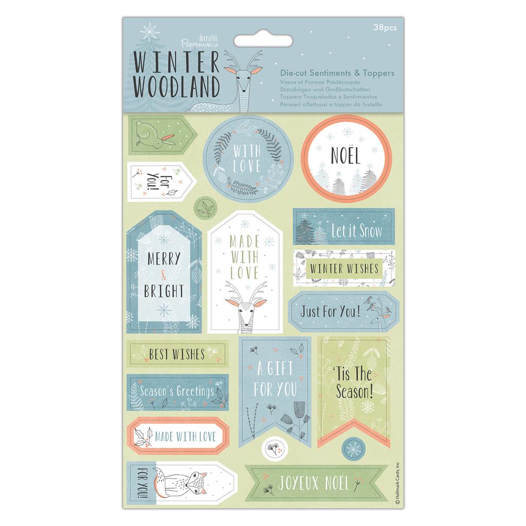 Papermania Die-cut Sentiments & Toppers - Winter Woodland (2sht)