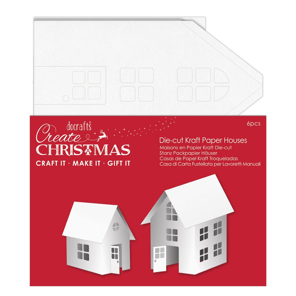 Create Christmas Die-cut Kraft Paper Houses White (6pk)