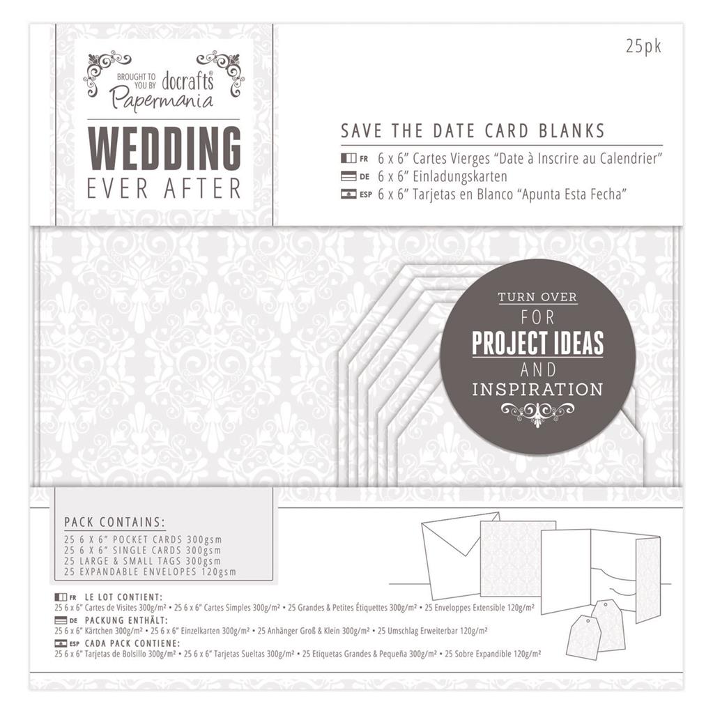 Papermania Wedding Ever After Save The Date Card Blanks Damask (25pk)