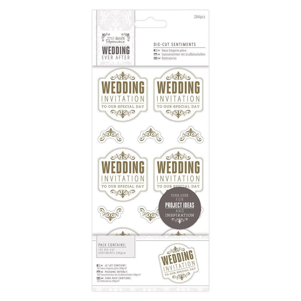 Papermania 4" x 8"  Die-cut Sentiments White/Gold - Wedding Every After (204pcs)