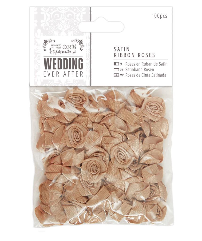 Papermania Wedding Every After Satin Ribbon Roses Antique Gold (100pcs)