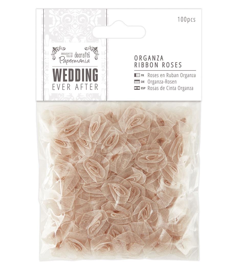 Papermania Wedding Every After Organza Ribbon Roses Antique Gold (100pcs)