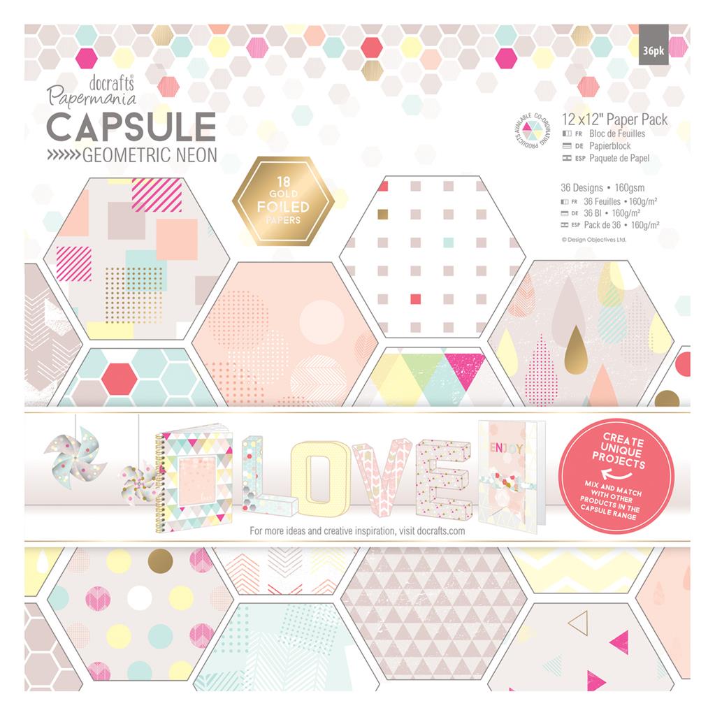 Papermania 12" x 12" Paper Pack - Capsule Geometric Neon (36sht)