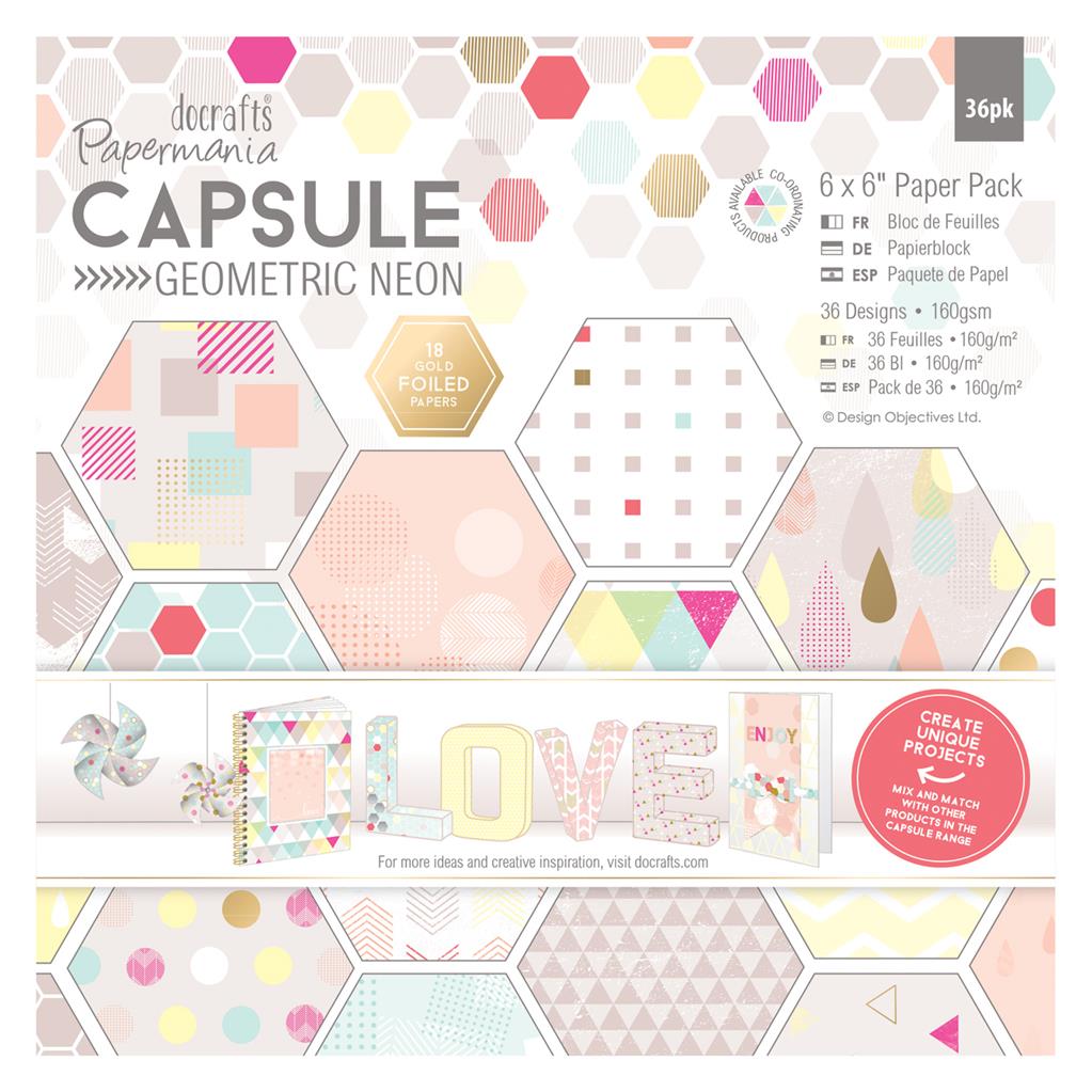 Papermania 6" x 6" Paper Pack - Capsule Geometric Neon (36sht)