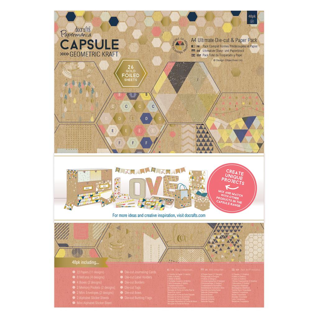 Papermania A4 Ultimate Die-Cut & Paper Pack - Capsule Geometric Kraft (48pk)