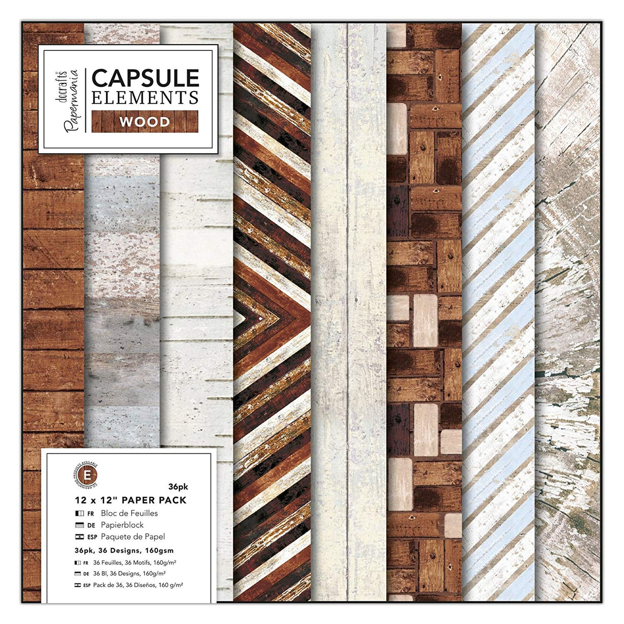 Papermania 12" x 12" Paper Pack - Capsule Elements Wood (36sht)