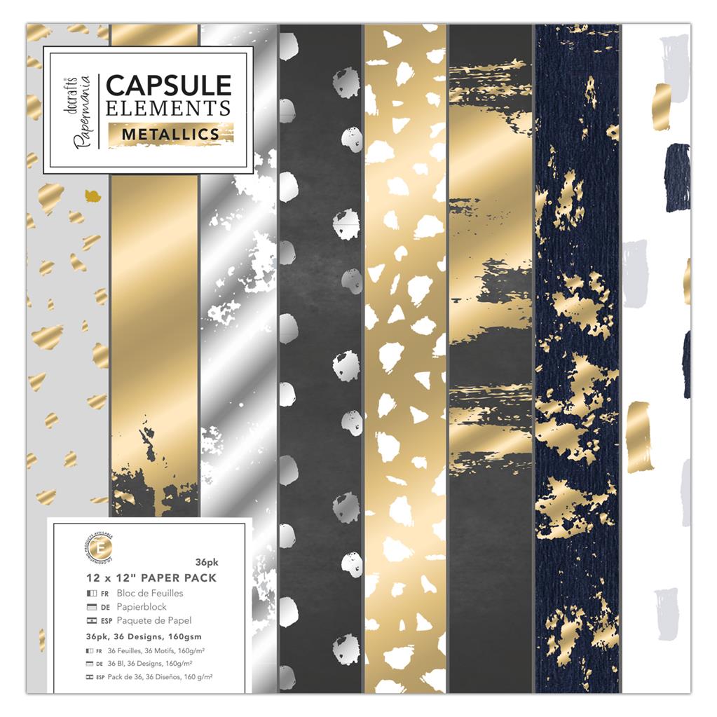 Papermania 12" x 12" Paper Pack - Capsule Elements Metallics (36sht)