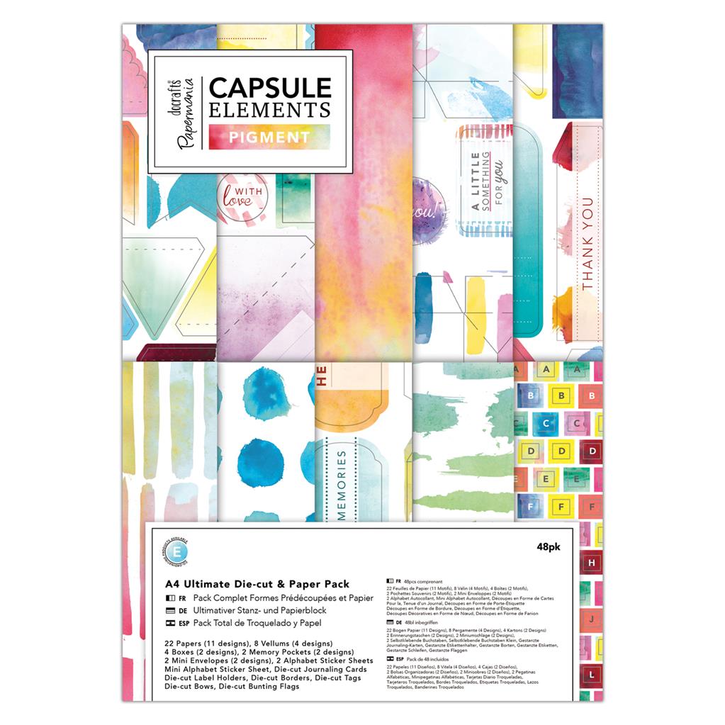 Papermania A4 Ultimate Die-cut & Paper Pack- Capsule Elements Pigment (48pk)