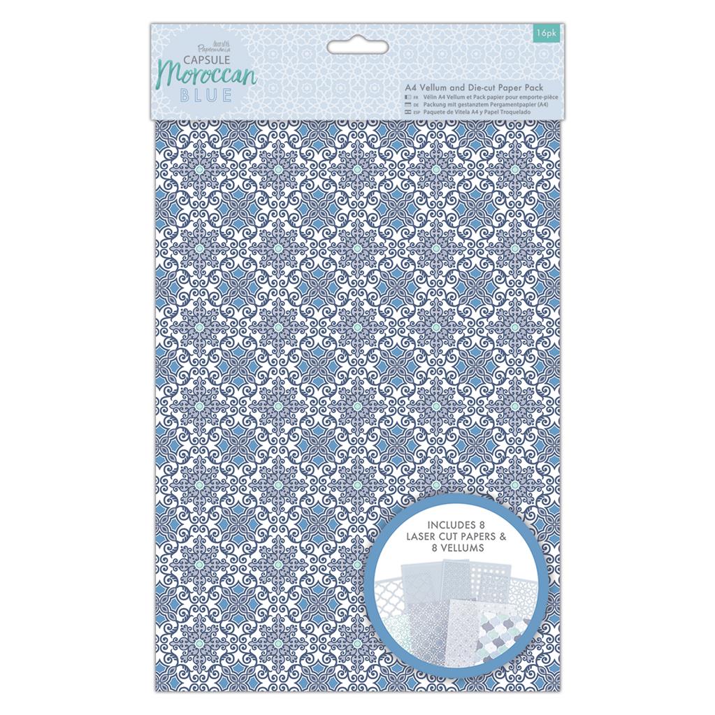 Papermania A4 Vellum & Laser Cut Paper Pack - Capsule Moroccan Blue (16pk)