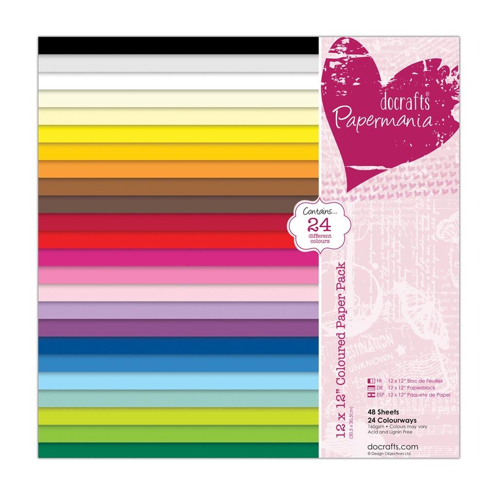 Papermania 12" x 12'' Coloured Paper Pack 160gsm (48sht)