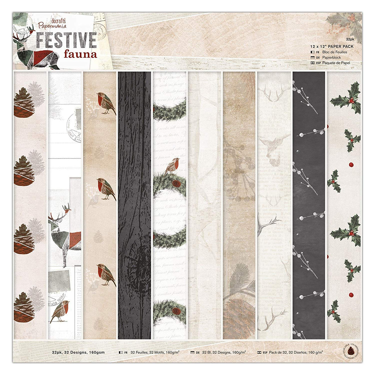 Papermania 12" x 12" Paper Pack - Festive Fauna (32sht)