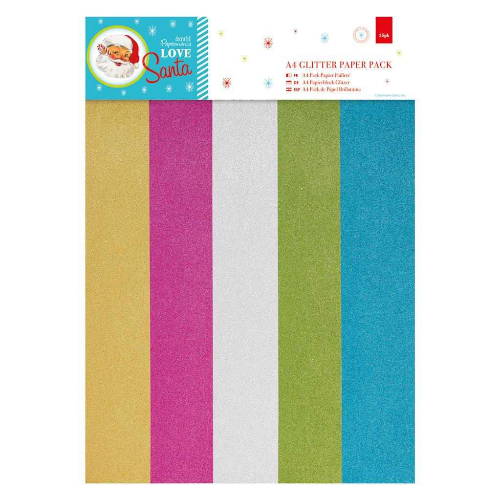 Papermania A4 Glittered Paper Pack - Love Santa (15sht)