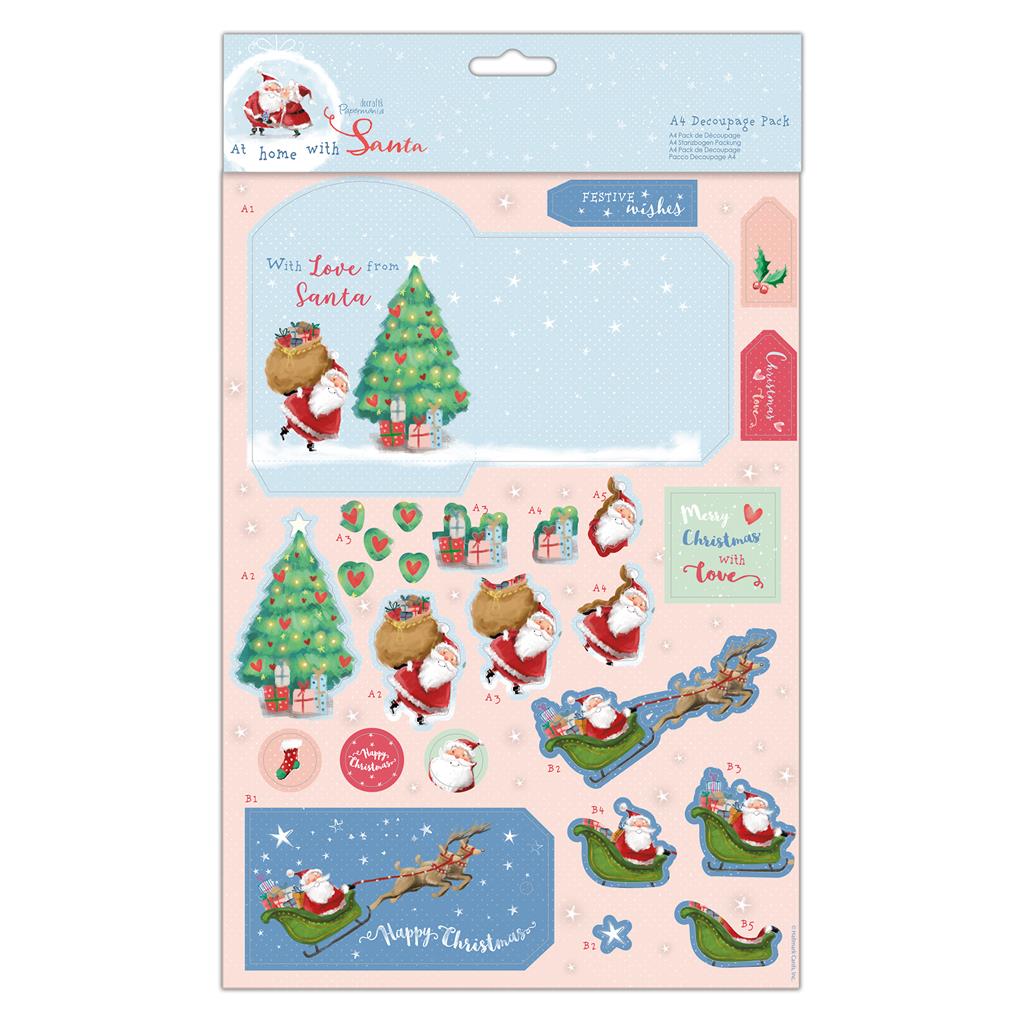 Papermania A4 Decoupage Pack - At Home with Santa - Festive Wishes