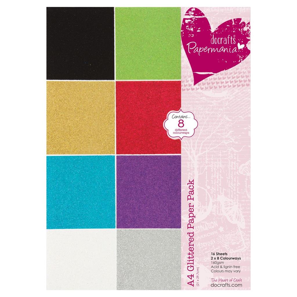 Papermania A4 Glittered Paper Pack 160gsm (16sht)