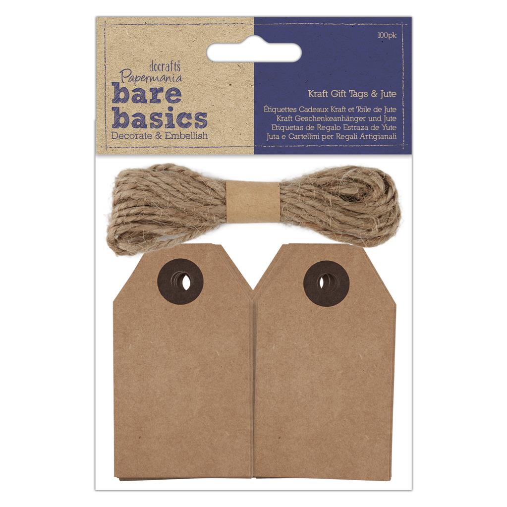 Bare Basics Gift Tags & Jute Kraft Brown (100pc)