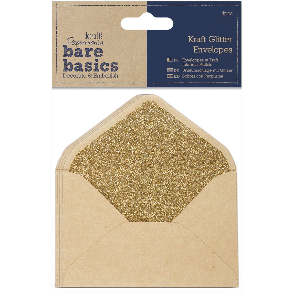 Papermania Envelopes 10cm x 14cm Kraft Glitter (4pk)