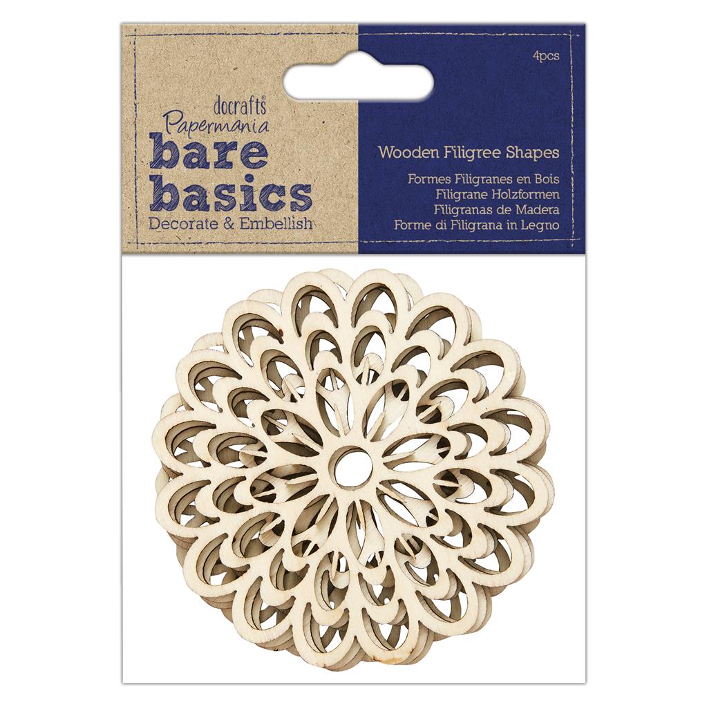 Bare Basics Wooden Filigree Shapes (4pc) - Flower