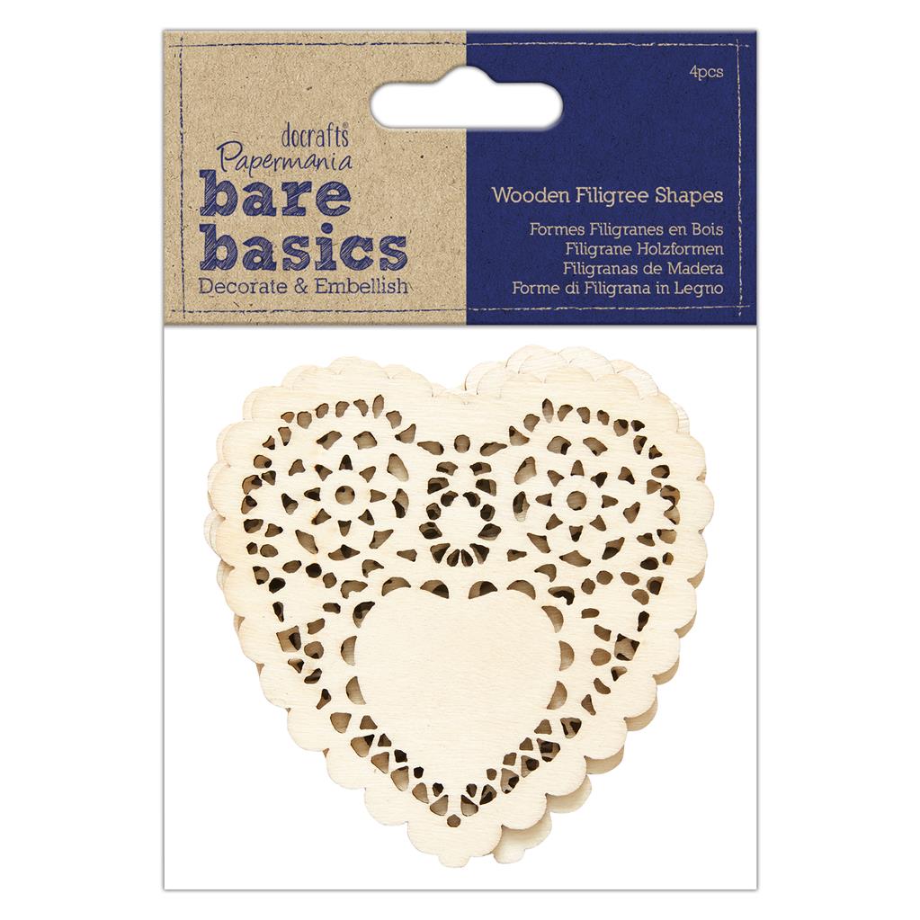 Bare Basics Wooden Filigree Shapes (4pc) - Heart