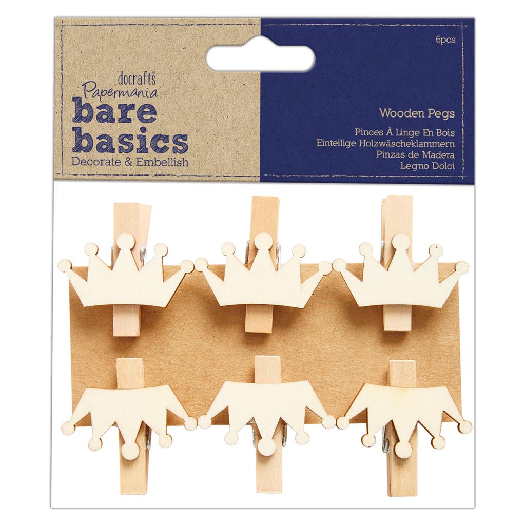 Bare Basics Wooden Pegs - Crowns (6pc)