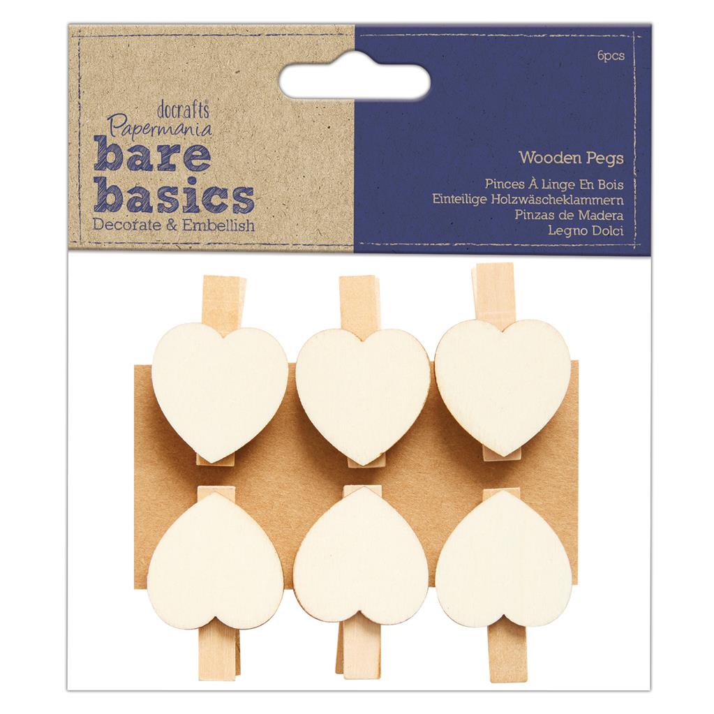 Bare Basics Wooden Pegs - Hearts (6pc)