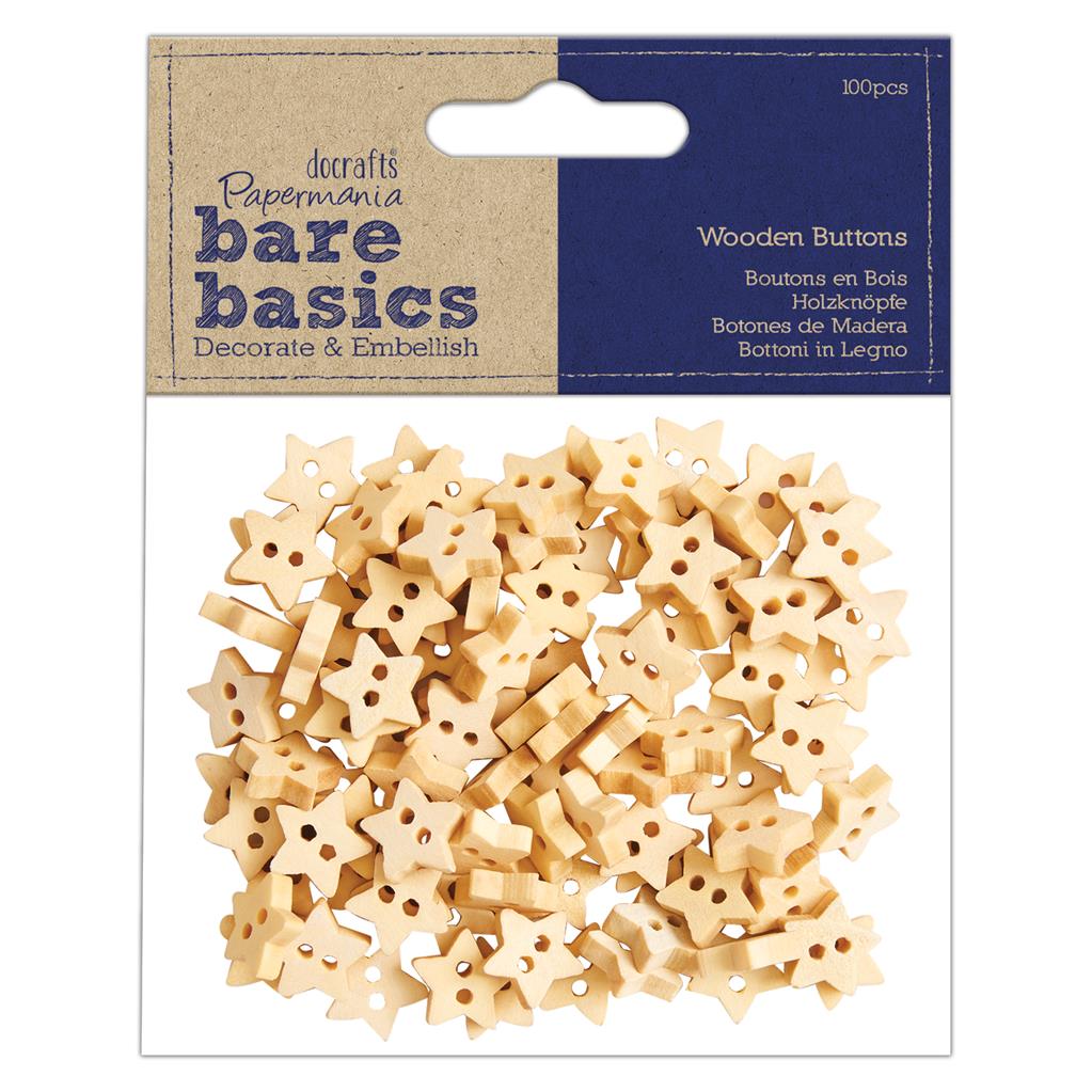 Bare Basics Wooden Star Buttons (100pc)