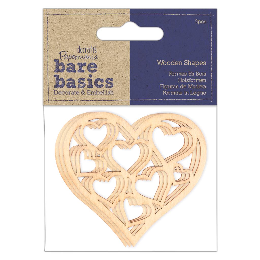 Bare Basics Wooden Shapes - Laser Cut Heart (3pc)