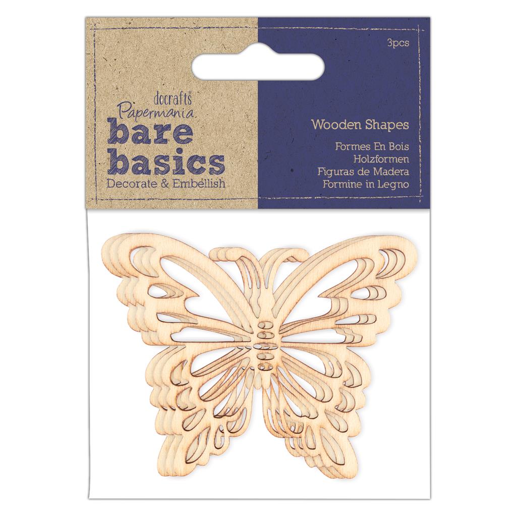 Bare Basics Wooden Shapes - Laser Cut Butterflies (3pc)