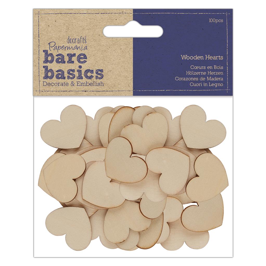 Bare Basics Wooden Hearts (100pc)