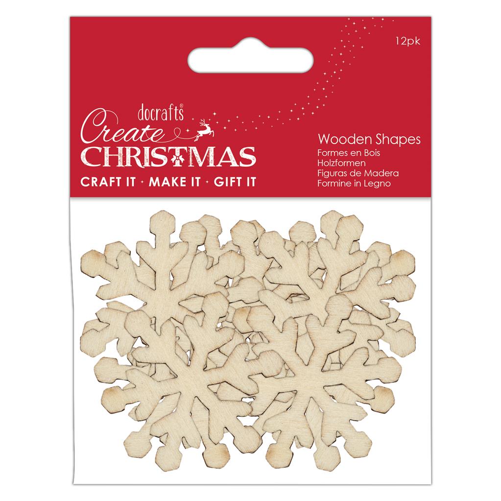 Create Christmas Wooden Shapes - Snowflakes Natural (12pk)