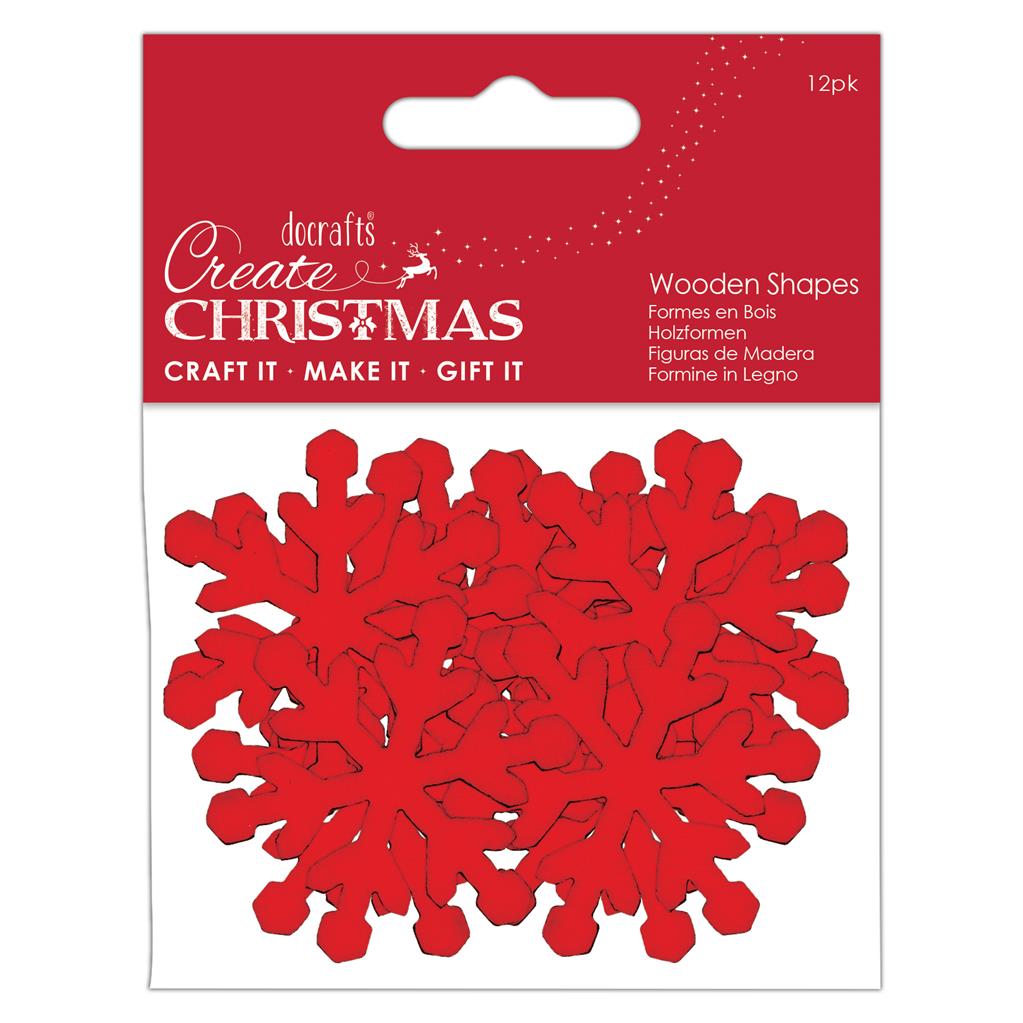 Create Christmas Wooden Shapes - Snowflakes Red (12pk)