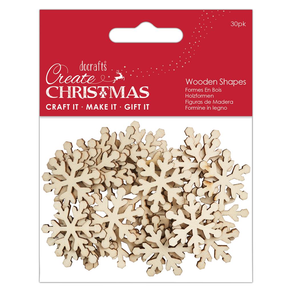 Create Christmas Wooden Shapes - Mini Snowflakes Natural (30pk)