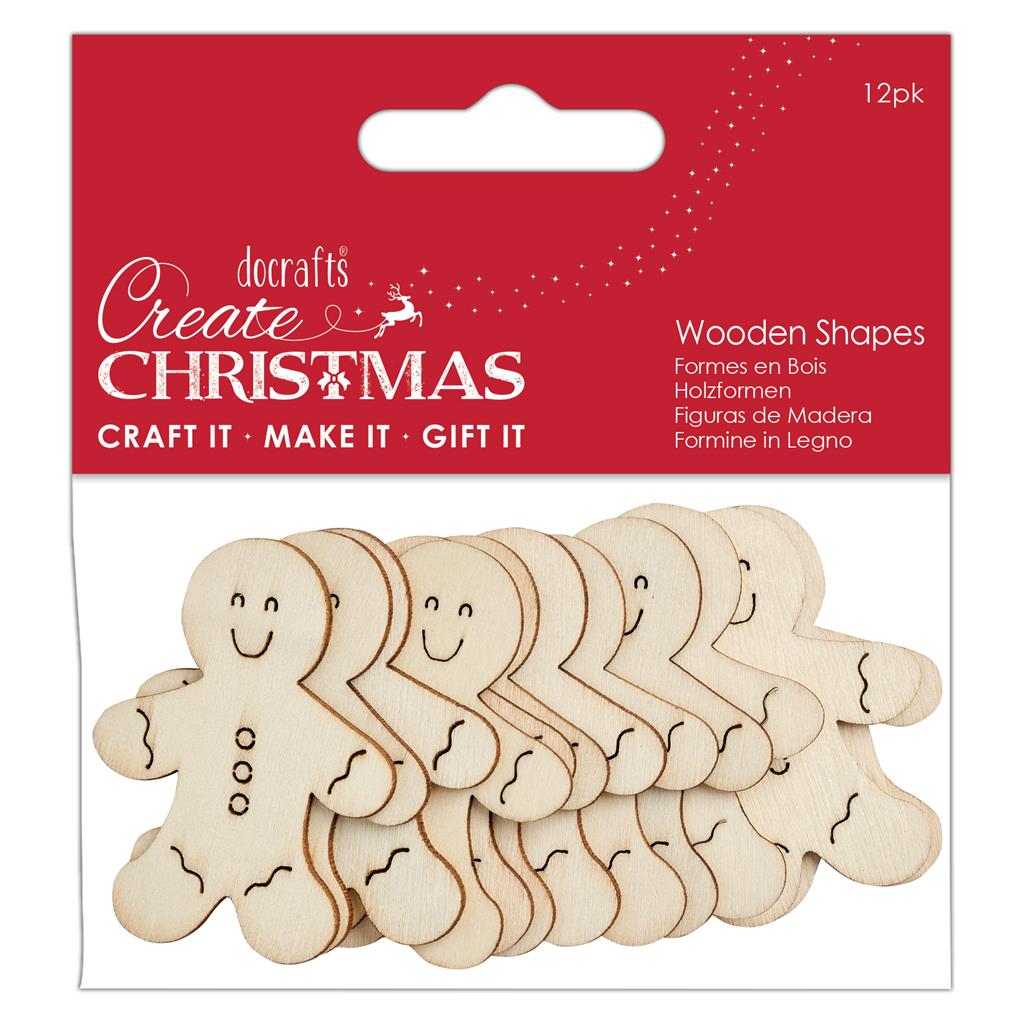 Create Christmas Wooden Shapes - Gingerbread Men Natural (12pk)