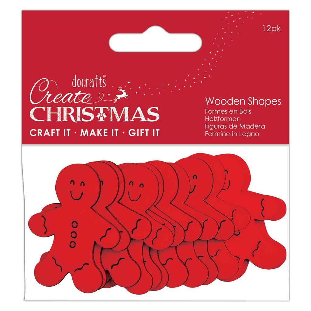 Create Christmas Wooden Shapes - Gingerbread Men Red (12pk)