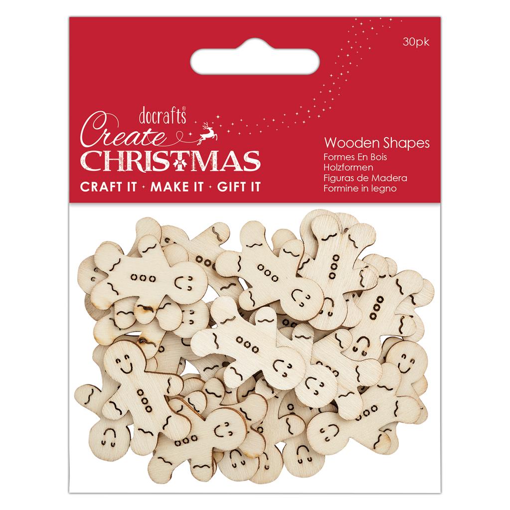 Create Christmas Wooden Shapes - Mini Gingerbread Men Natural (30pk)