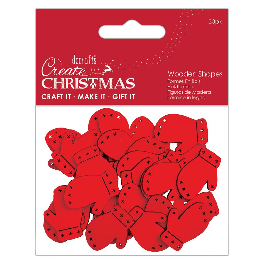 Create Christmas Wooden Shapes  - Mini Mittens Red (30pk)