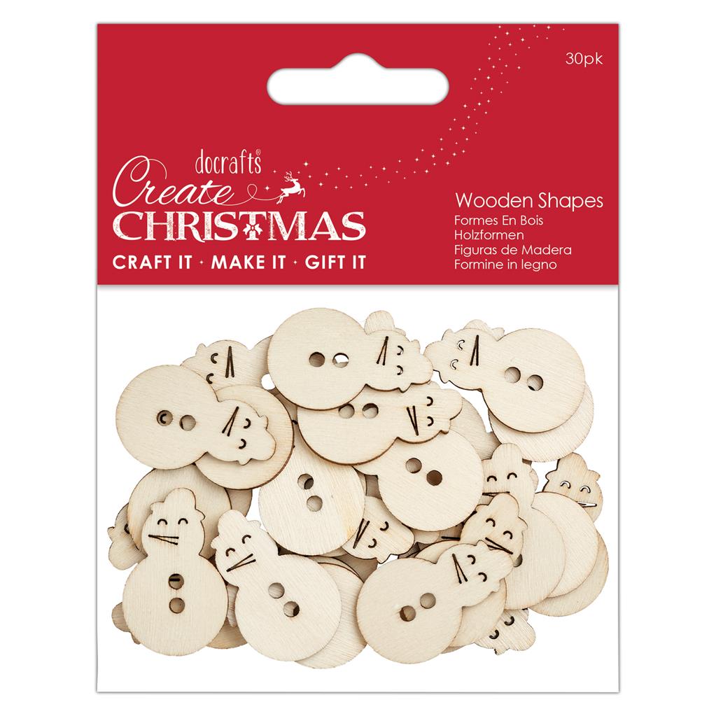 Create Christmas Wooden Shapes - Mini Snowman Natural (30pk)