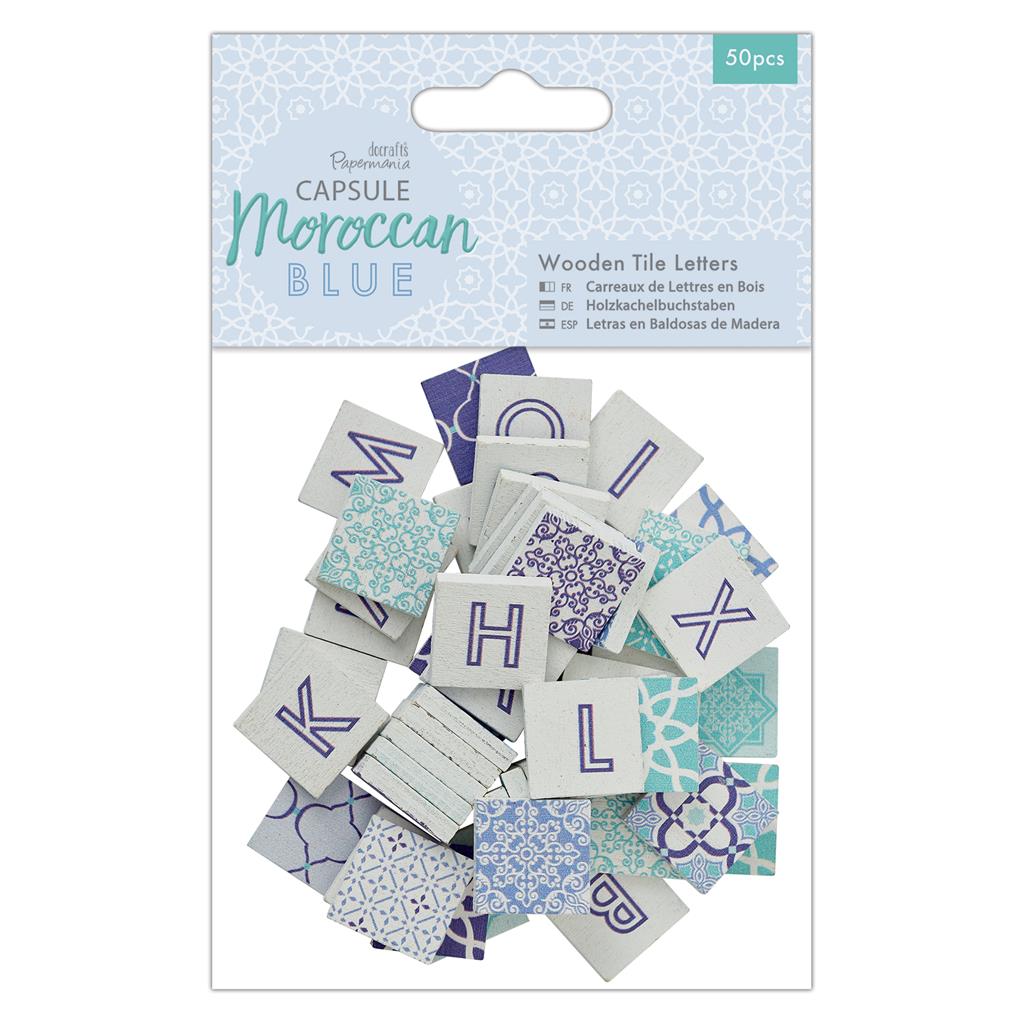 Papermania Capsule - Moroccan Blue Wooden Tile Letters (50pcs)