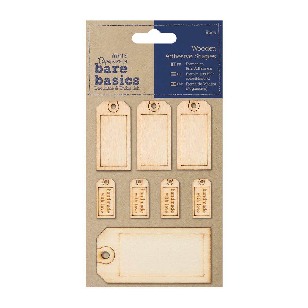 Bare Basics Wooden Adhesive Shapes - Tags (8pk)