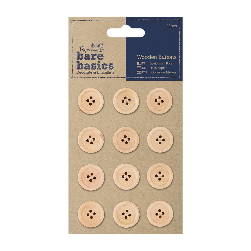 Bare Basics Wooden Buttons - Natural (12pk)