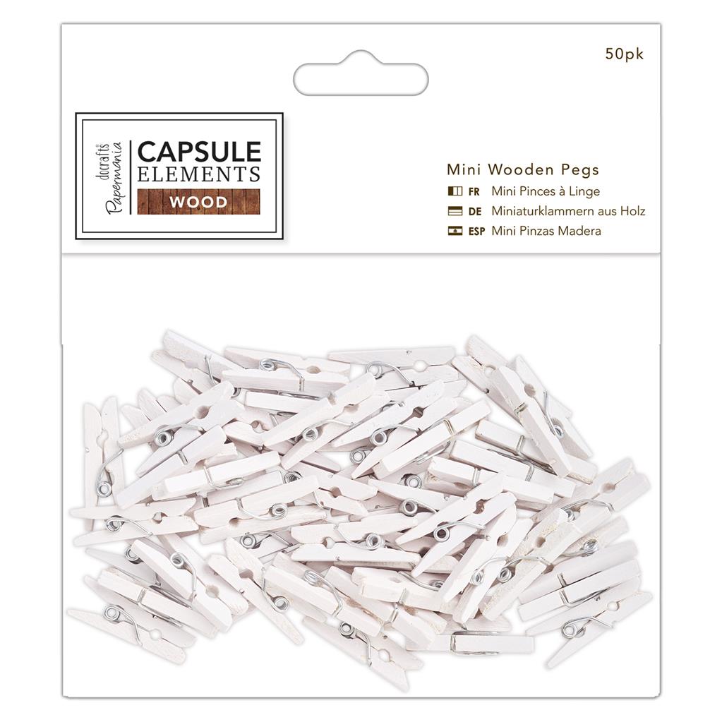 Papermania Mini Wooden Pegs - Capsule Elements Wood (50pk)