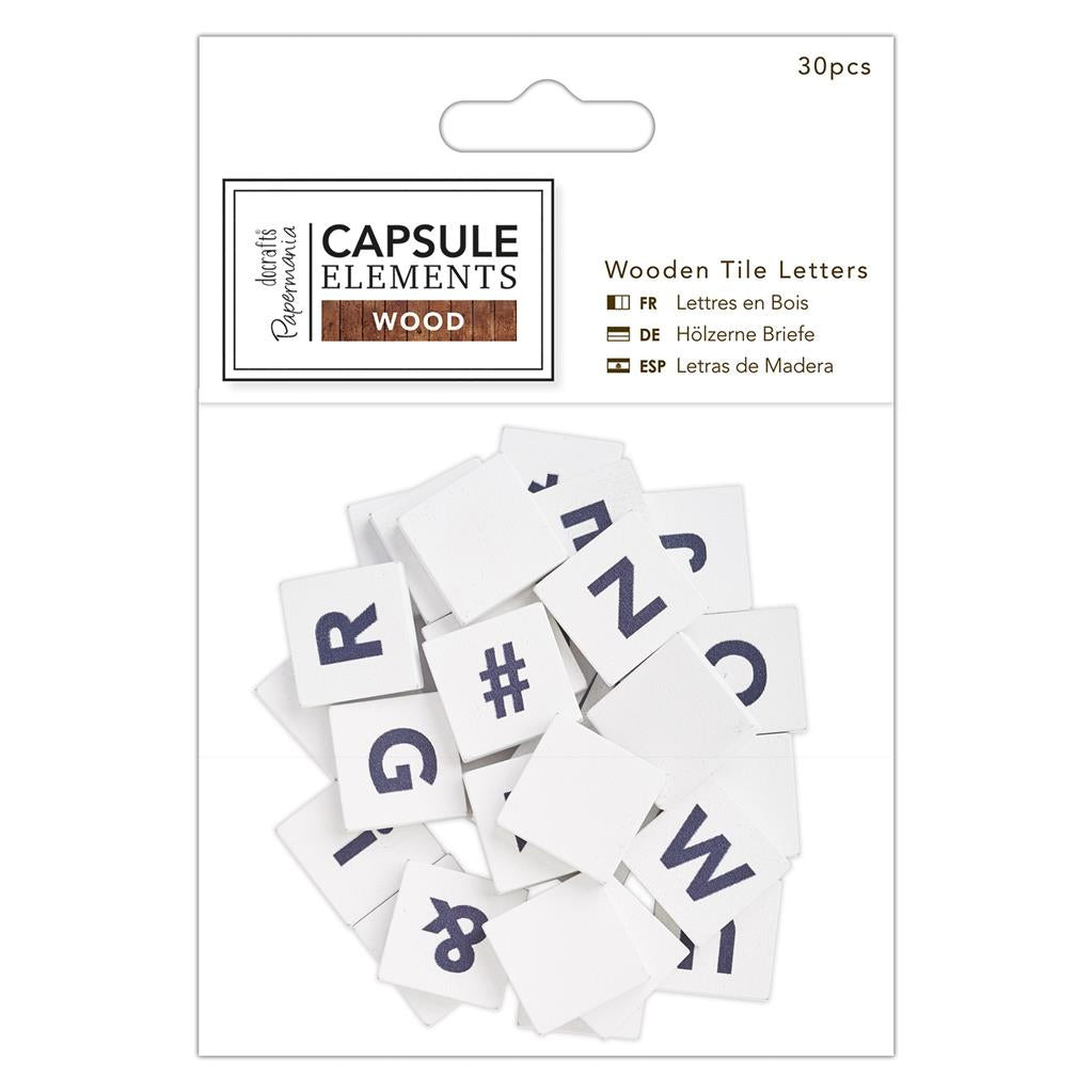 Papermania Wooden Tile Letters - Capsule Elements Wood (30pk)