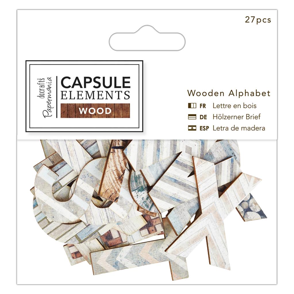 Papermania Wooden Alphabet - Capsule Elements Wood (27pk)