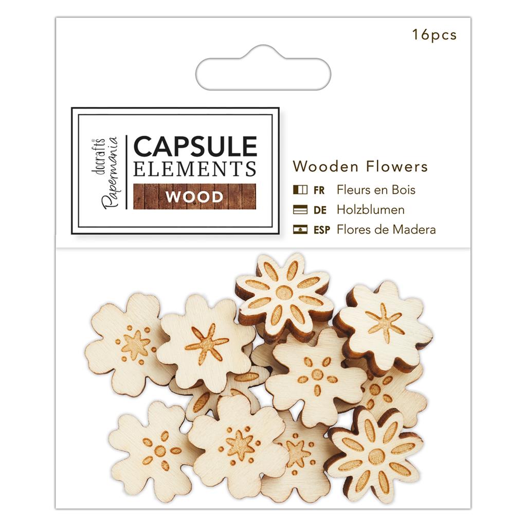 Papermania Wooden Flowers - Capsule Elements Wood (16pk)